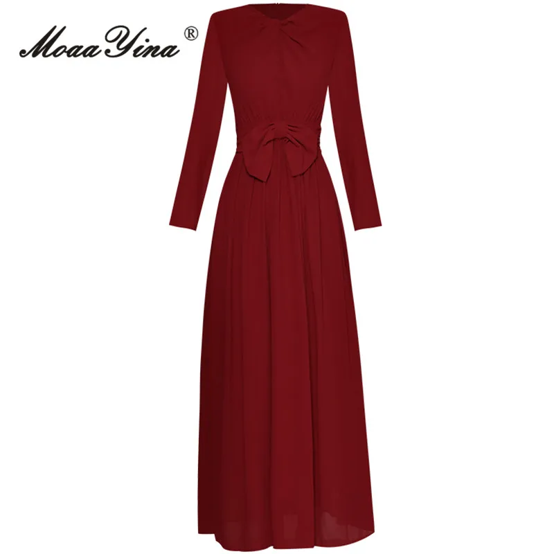 MoaaYina Autumn Fashion Designer Wine Red Vintage Party Dress Women's O Neck Long SLeeve Bow High Waist Slim A-LINE Long Dress
MoaaYina Autumn Fashion Designer Wine Red Vintage Party Dress Women's O Neck Long SLeeve Bow High Waist Slim A-LINE Long Dress