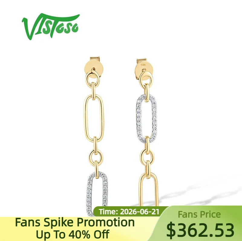 VISTOSO Pure 14K 585 Yellow Gold Drop Earrings For Women Sparkling Diamond Chain&Links Modern Daily Wearing Gifts Fine Jewelry
VISTOSO Pure 14K 585 Yellow Gold Drop Earrings For Women Sparkling Diamond Chain&Links Modern Daily Wearing Gifts Fine Jewelry