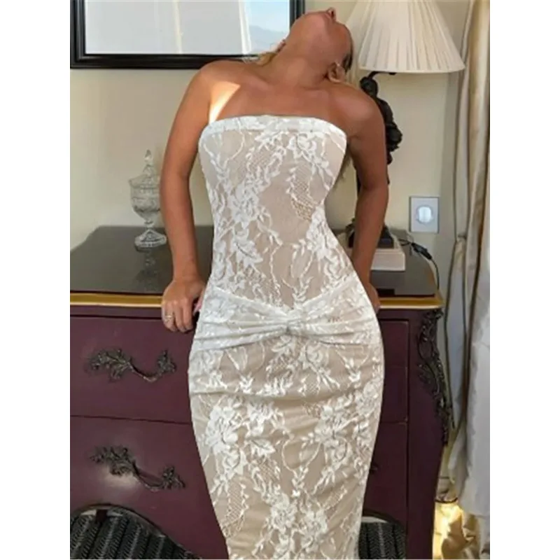 Women Strapless Lace Sexy Dress 2025 Summer Tight White Hollowed Out Hip Hugging Skirt Banquet Party Vestidos De Tricô Femenino
Women Strapless Lace Sexy Dress 2025 Summer Tight White Hollowed Out Hip Hugging Skirt Banquet Party Vestidos De Tricô Femenino