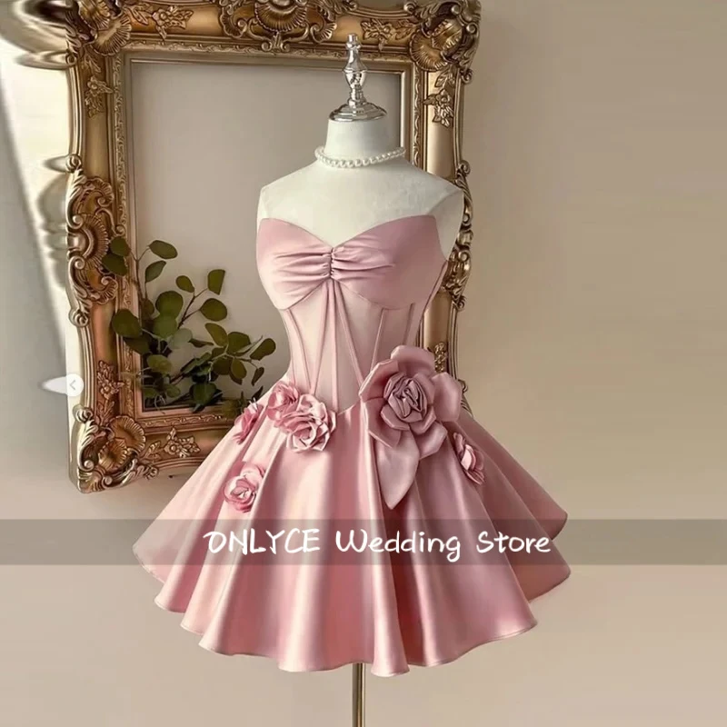 Pink Satin A Line Strapless 3D Floral Mini Prom Dress Lace-up Corset Homecoming Gown for Women Evening Dresses Customized
Pink Satin A Line Strapless 3D Floral Mini Prom Dress Lace-up Corset Homecoming Gown for Women Evening Dresses Customized