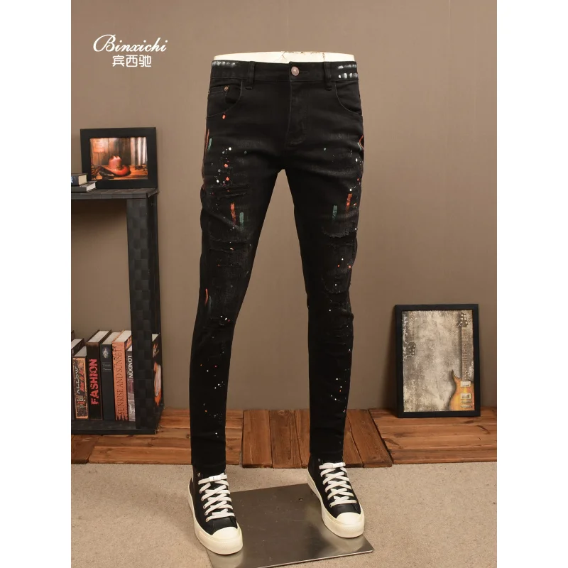 2025 autumn black ripped jeans men's retro nostalgic men's clothing stretch paint printed tight casual pants
2025 autumn black ripped jeans men's retro nostalgic men's clothing stretch paint printed tight casual pants