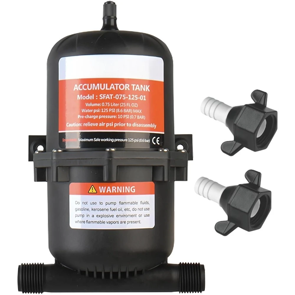Accumulator Tank Water Pump Bladder 125 PSI 23.5 oz Reduces Pump Cycling Smooth Flow Marine RV Off Grid
Accumulator Tank Water Pump Bladder 125 PSI 23.5 oz Reduces Pump Cycling Smooth Flow Marine RV Off Grid