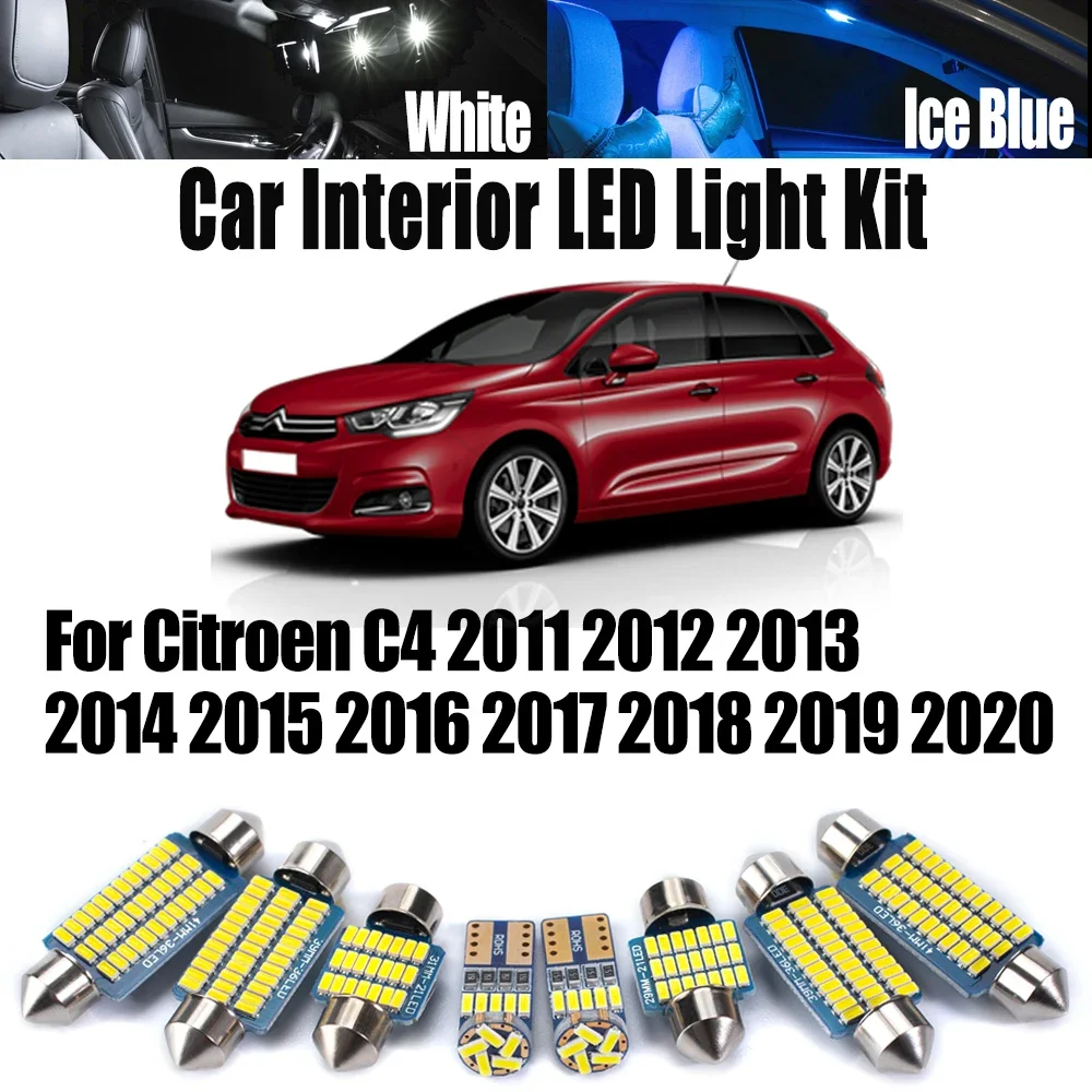 Комплект из 17 светодиодных ламп Canbus для Citroen C4 2011-2020: подсветка салона, лампы для чтения, зеркала, косметического зеркала
Комплект из 17 светодиодных ламп Canbus для Citroen C4 2011-2020: подсветка салона, лампы для чтения, зеркала, косметического зеркала
