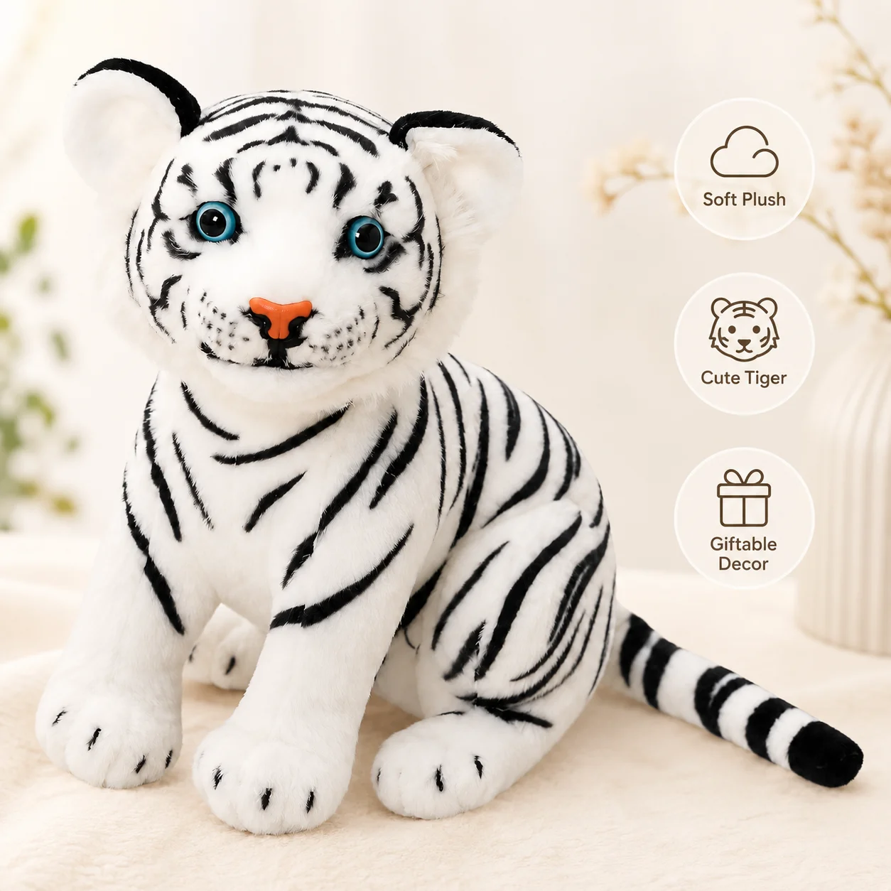 White Tiger Plush Toy Soft Stuffed Animal Doll Realistic Striped Jungle Cat Cushion Kids Birthday Gift English Version
White Tiger Plush Toy Soft Stuffed Animal Doll Realistic Striped Jungle Cat Cushion Kids Birthday Gift English Version