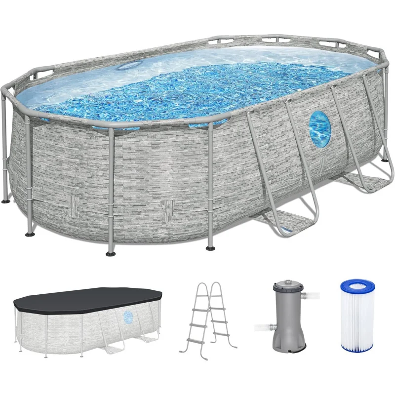 Oval Above Ground Swimming Pool, 14' x 8'2 x 39.5 Sturdy Metal Frame Outdoor Pool, Complete Backyard Pool Set with Pump
Oval Above Ground Swimming Pool, 14' x 8'2 x 39.5 Sturdy Metal Frame Outdoor Pool, Complete Backyard Pool Set with Pump