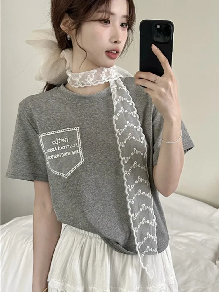Korean Sle Pure Cotton ort Sve T-irt Women's Summer New Slimming Design Embroidered Letter ort Top round Ne
Korean Sle Pure Cotton ort Sve T-irt Women's Summer New Slimming Design Embroidered Letter ort Top round Ne