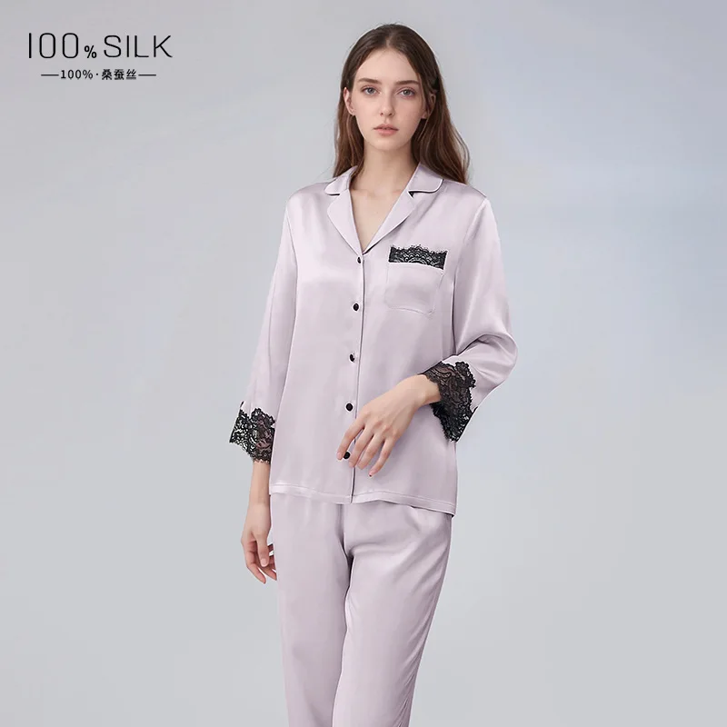 Lace Trim 100 Real Silk Pajamas Loungewear Solid Color Long-Sleeved Cardigan Pyjamas Nightwear Button Down Lapel Pajama Homewear
Lace Trim 100 Real Silk Pajamas Loungewear Solid Color Long-Sleeved Cardigan Pyjamas Nightwear Button Down Lapel Pajama Homewear