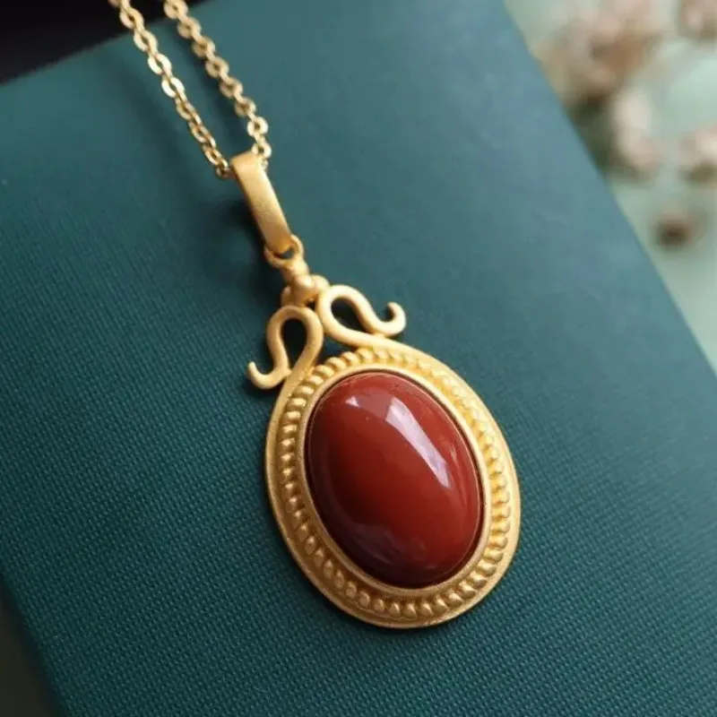 New silver inlaid natural southern red oval round pendant necklace Chinese retro palace style charm women's brand jewelry
New silver inlaid natural southern red oval round pendant necklace Chinese retro palace style charm women's brand jewelry
