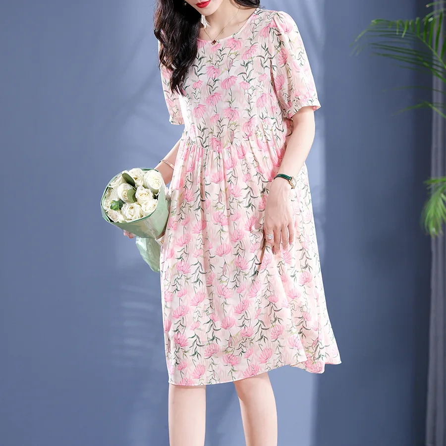 Birdsky, 1PC Women loose dress O neck short sleeve A line 100% real mulberry silk floral print, S-719
Birdsky, 1PC Women loose dress O neck short sleeve A line 100% real mulberry silk floral print, S-719