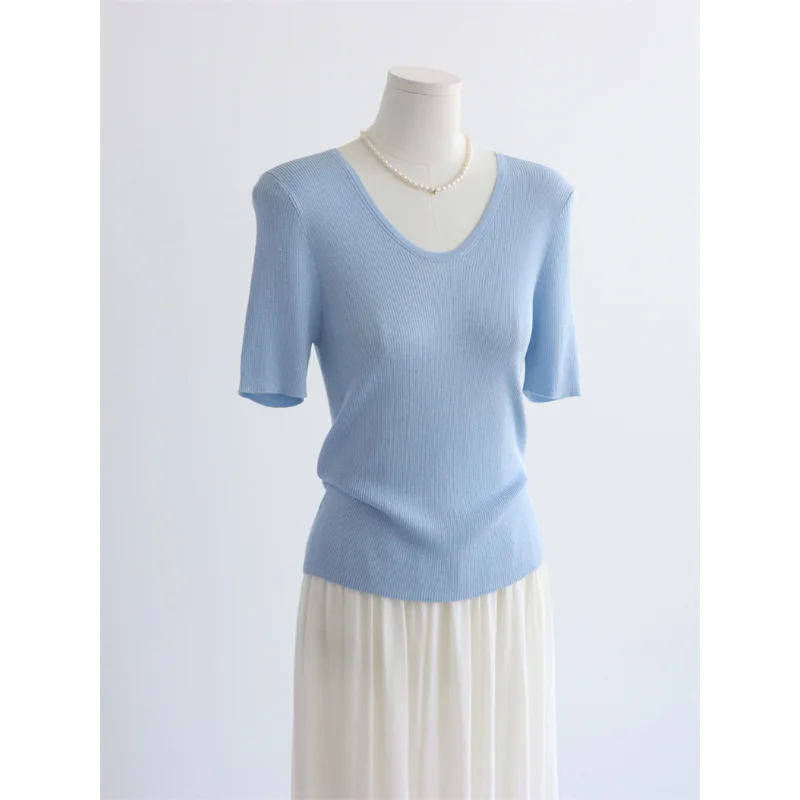 Women V-neck Short-sleeved Sweater Summer Light Pullover Top Commuting Simple Versatile Blue Pink White Female T-Shirt
Women V-neck Short-sleeved Sweater Summer Light Pullover Top Commuting Simple Versatile Blue Pink White Female T-Shirt