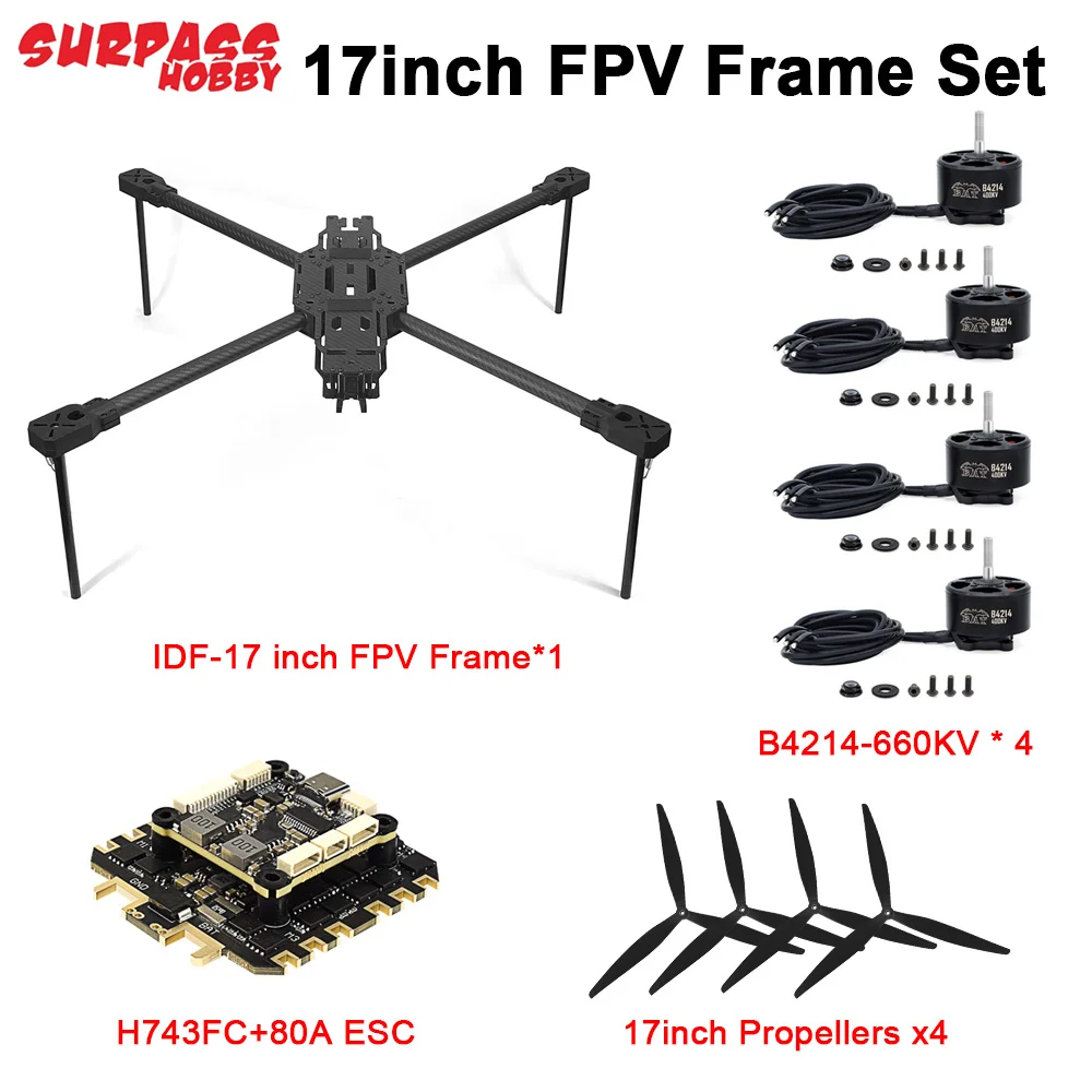 SURPASSHOBBY 17 inch FPV Drone Frame Kit IDF-17 inch 760mm Wheelbase Carbon Fiber Frame 10KG Load Capacity Brushless Motor
SURPASSHOBBY 17 inch FPV Drone Frame Kit IDF-17 inch 760mm Wheelbase Carbon Fiber Frame 10KG Load Capacity Brushless Motor