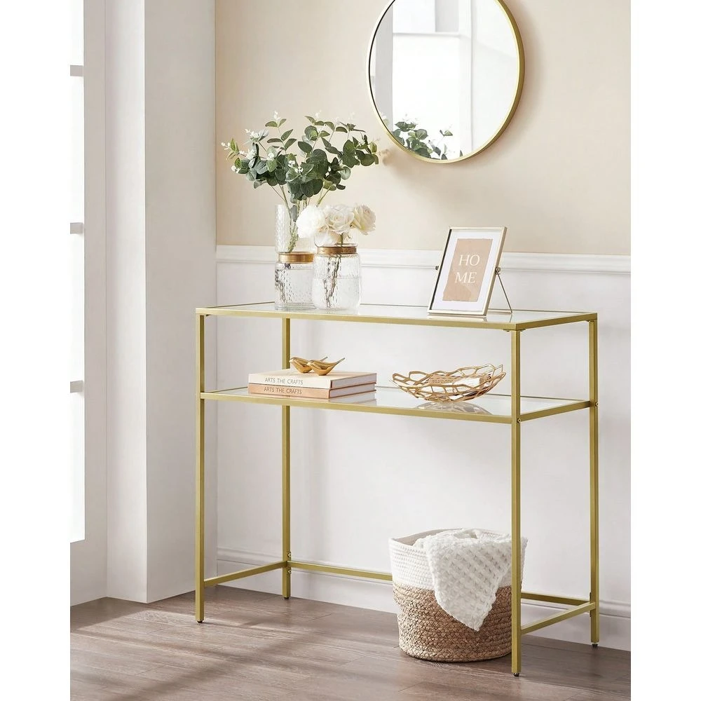 39.4 Inch Console Sofa Table, Modern Entryway Table, Tempered Glass Table, Metal Frame, 2 Shelves, Adjustable Feet, For Living
39.4 Inch Console Sofa Table, Modern Entryway Table, Tempered Glass Table, Metal Frame, 2 Shelves, Adjustable Feet, For Living