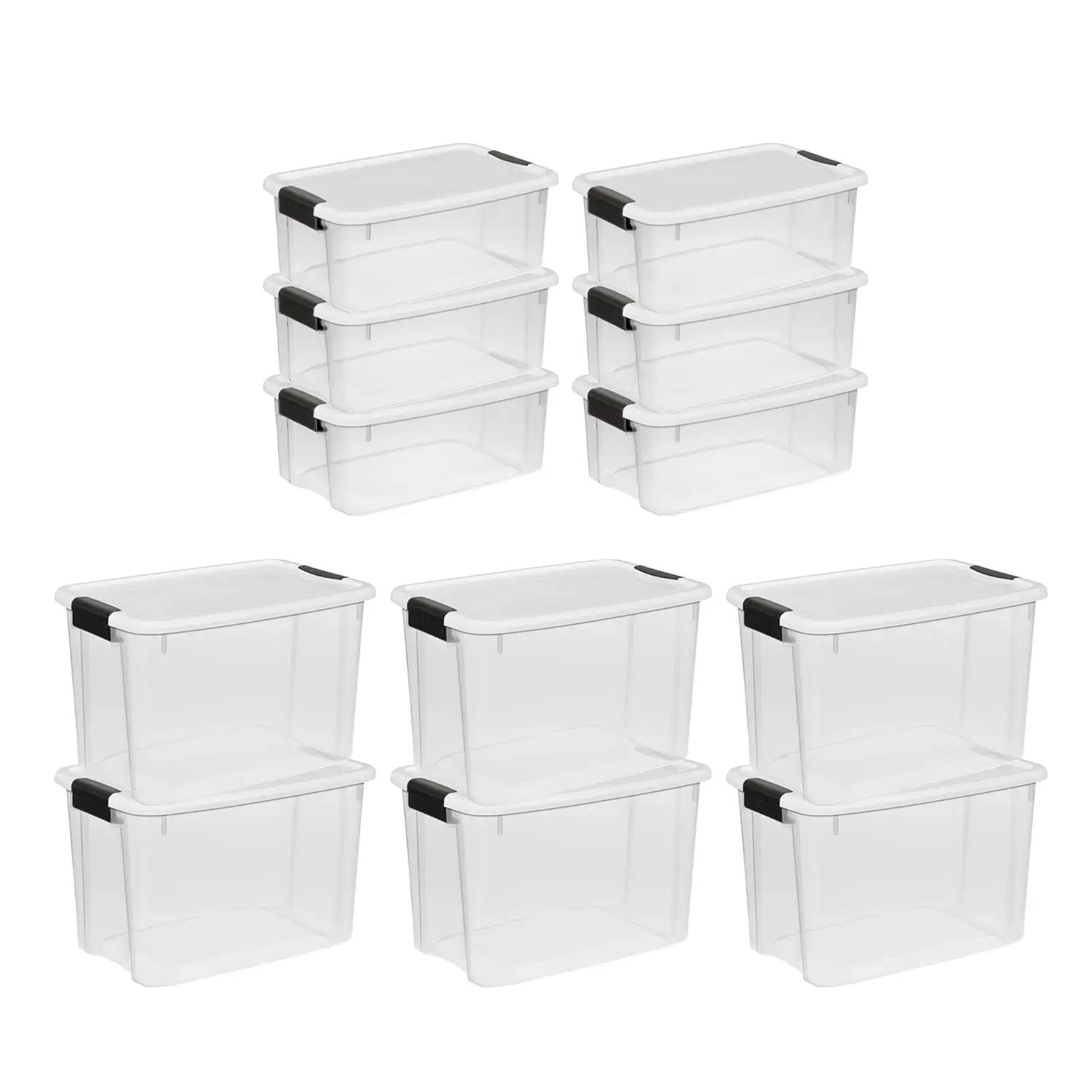 30 Quart (6 Pack) & 18 Quart (6 Pack) Clear Plastic Stackable Storage Container Bin Box Tote with White Latching, Customized
30 Quart (6 Pack) & 18 Quart (6 Pack) Clear Plastic Stackable Storage Container Bin Box Tote with White Latching, Customized