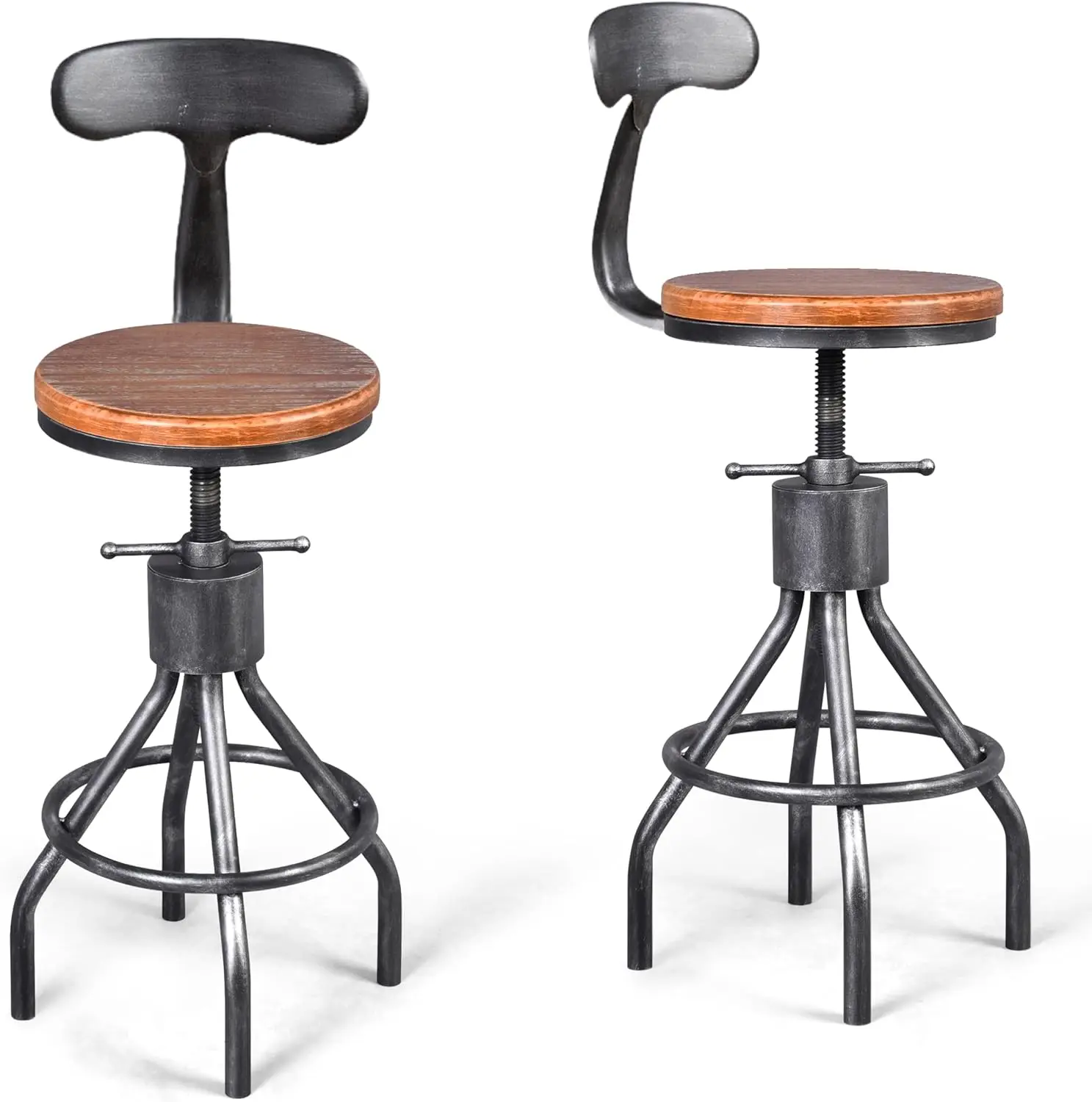 Set of 2 Adjustable Rustic Industrial Bar Stools with Backrest, Wooden Top, Metal Swivel for Kitchen Cafe
Set of 2 Adjustable Rustic Industrial Bar Stools with Backrest, Wooden Top, Metal Swivel for Kitchen Cafe