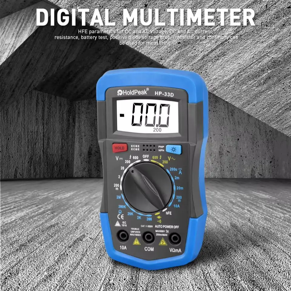 Digital 3½ Digit Multimeter Portable Anti-drop Backlight Auto Power Off Household Electrician Testing Tester HoldPeak HP-33D
Digital 3½ Digit Multimeter Portable Anti-drop Backlight Auto Power Off Household Electrician Testing Tester HoldPeak HP-33D