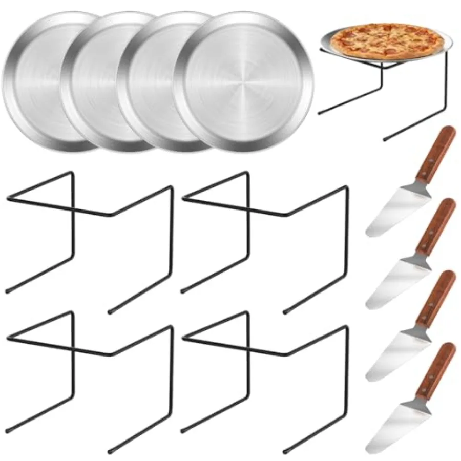 4 PCS Pizza Stand Holder Black Metal Pizza Pan Display Stands 4 Pizza Pan and 2 Wood Handle Pie Server Pizza Rack Stand Pizza T
4 PCS Pizza Stand Holder Black Metal Pizza Pan Display Stands 4 Pizza Pan and 2 Wood Handle Pie Server Pizza Rack Stand Pizza T
