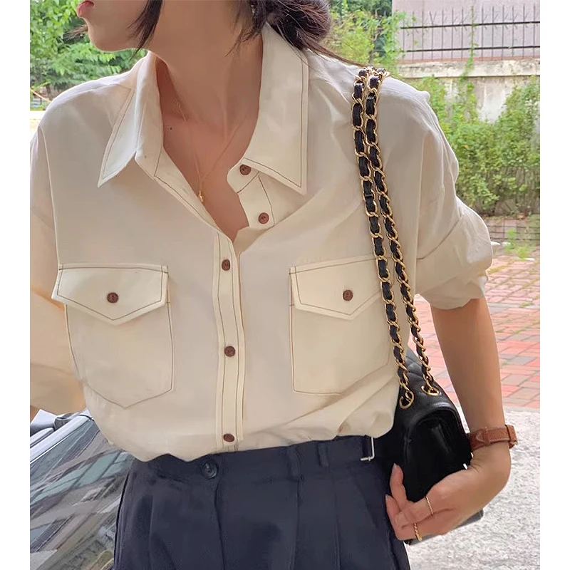 Chic Autumnal Versatile Loose Fit Long Sve irt Women's Casual Sle Single Button Design Plain Color Turn-down Collar
Chic Autumnal Versatile Loose Fit Long Sve irt Women's Casual Sle Single Button Design Plain Color Turn-down Collar