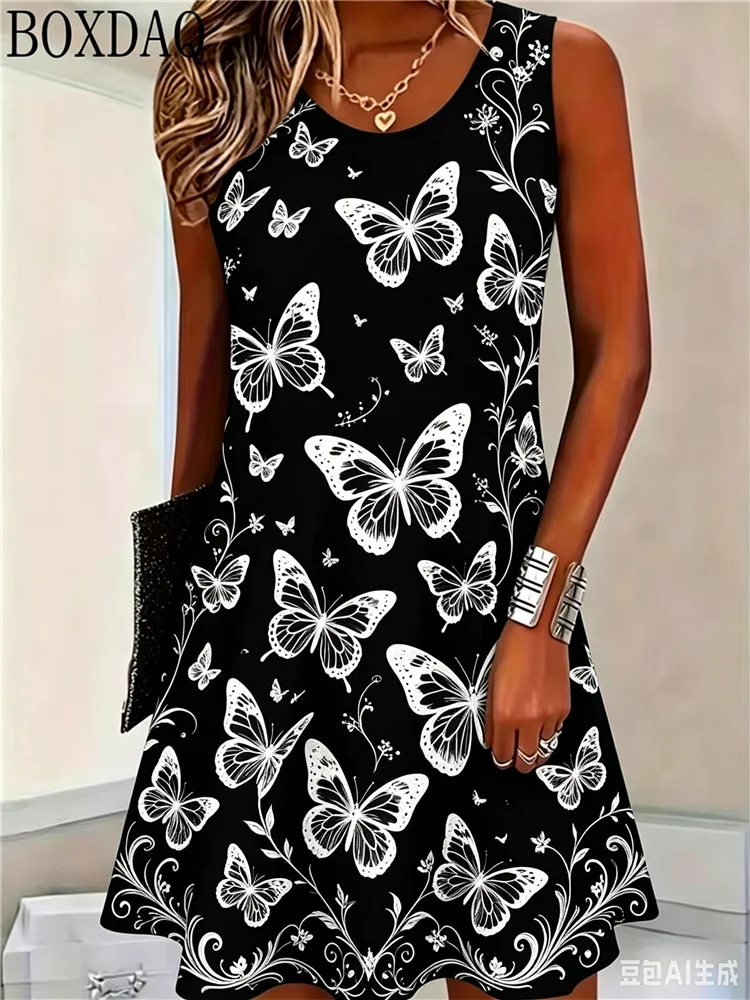 Women's O-Neck 3D Butterfly Print Sleeveless Dress Loose Plus Size Casual Tank Sundress Beach Vacation Mini Dresses For Summer
Women's O-Neck 3D Butterfly Print Sleeveless Dress Loose Plus Size Casual Tank Sundress Beach Vacation Mini Dresses For Summer