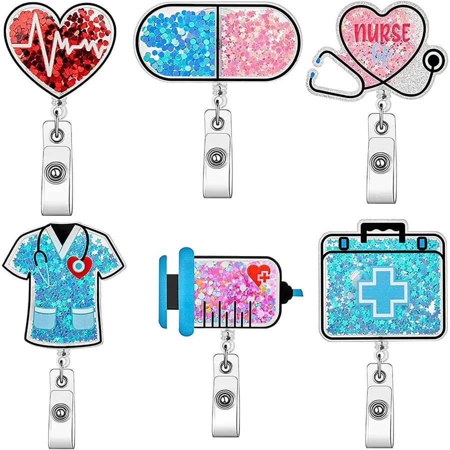 Блестящая акриловая катушка для значка с блестками - выдвижной держатель для удостоверений личности медсестры и врача, больничная брошь, брелок
Блестящая акриловая катушка для значка с блестками - выдвижной держатель для удостоверений личности медсестры и врача, больничная брошь, брелок