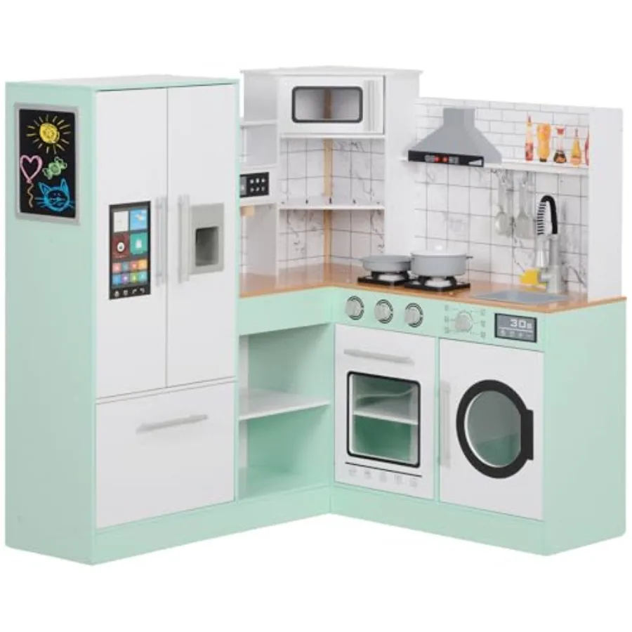 Corner pretend play kitchen for home or classroom use, made of MDF wood in white color with realistic sound lights, chalkboard,
Corner pretend play kitchen for home or classroom use, made of MDF wood in white color with realistic sound lights, chalkboard,