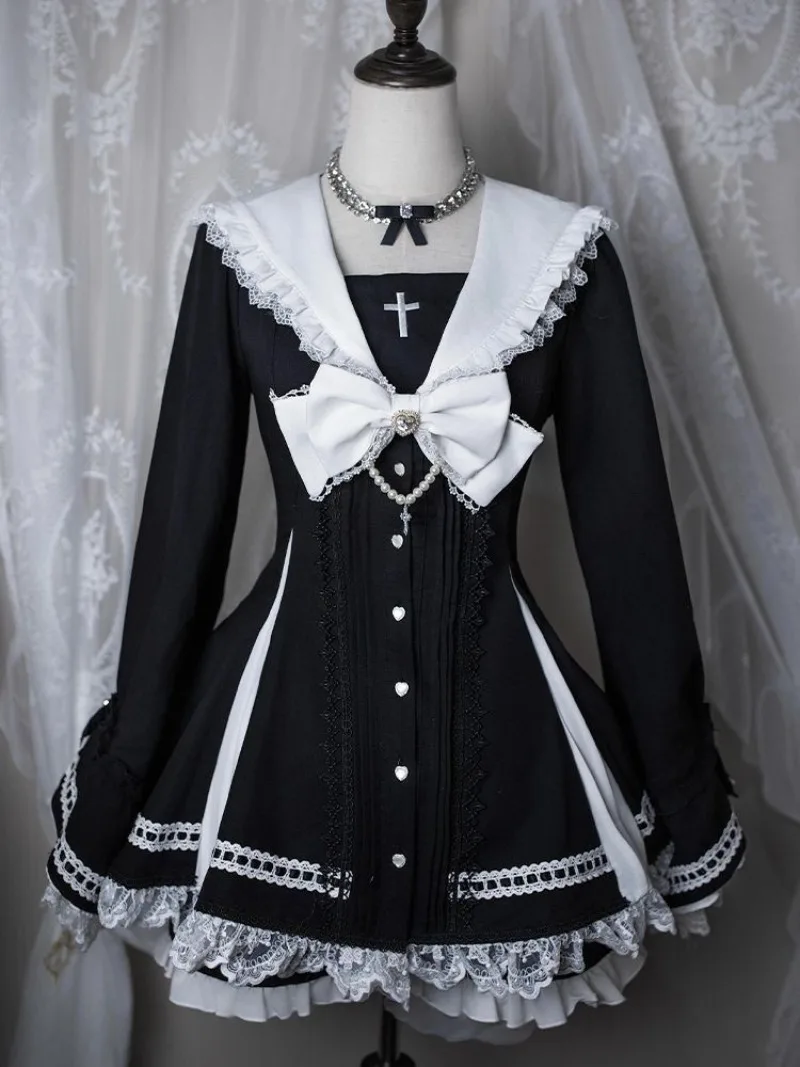 Осень и зима, новая субкультура, готическая одежда моряка, темная серия, черное платье с японским крестом, комплекты из двух предметов, женские наряды
Осень и зима, новая субкультура, готическая одежда моряка, темная серия, черное платье с японским крестом, комплекты из двух предметов, женские наряды