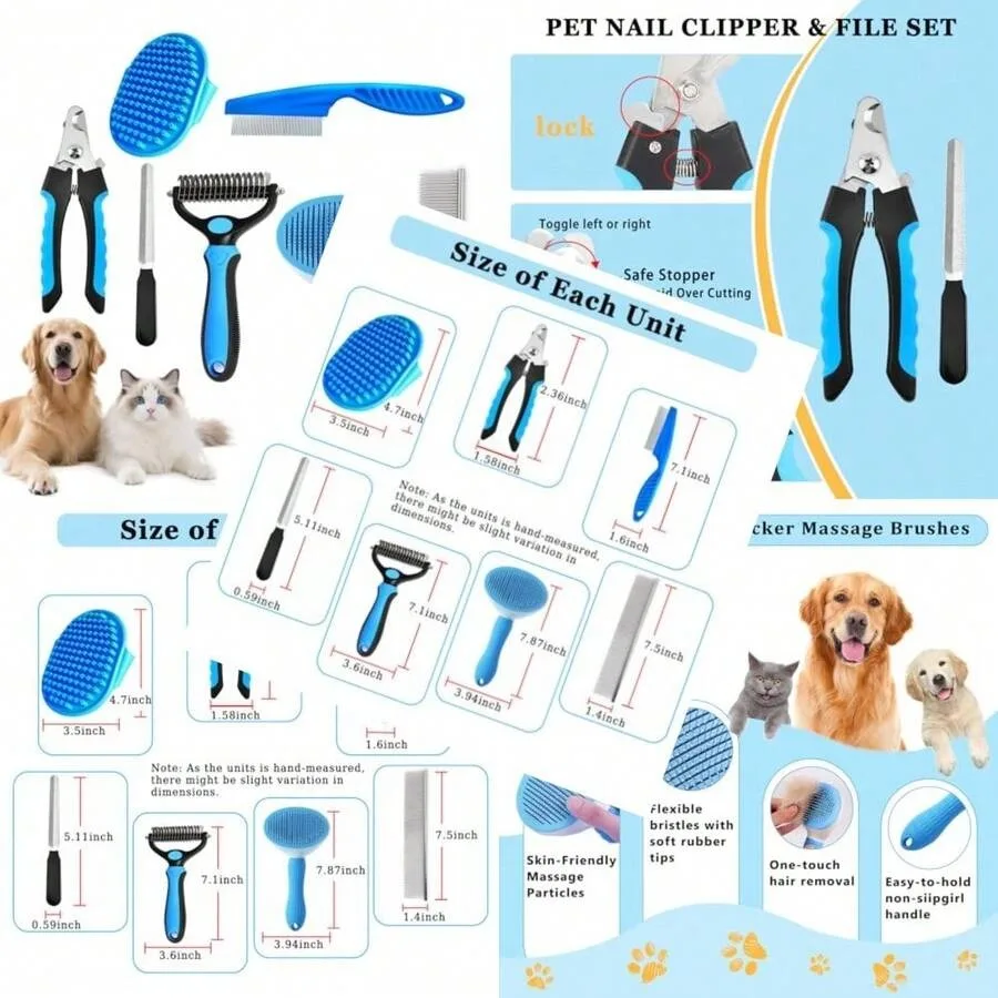 【New Arrival】7PCS Dog Grooming Brush Kit For Shedding And Matted Fur Self-Cleaning Slicker Brush With Undercoat Rake Flea Comb Fo
【New Arrival】7PCS Dog Grooming Brush Kit For Shedding And Matted Fur Self-Cleaning Slicker Brush With Undercoat Rake Flea Comb Fo