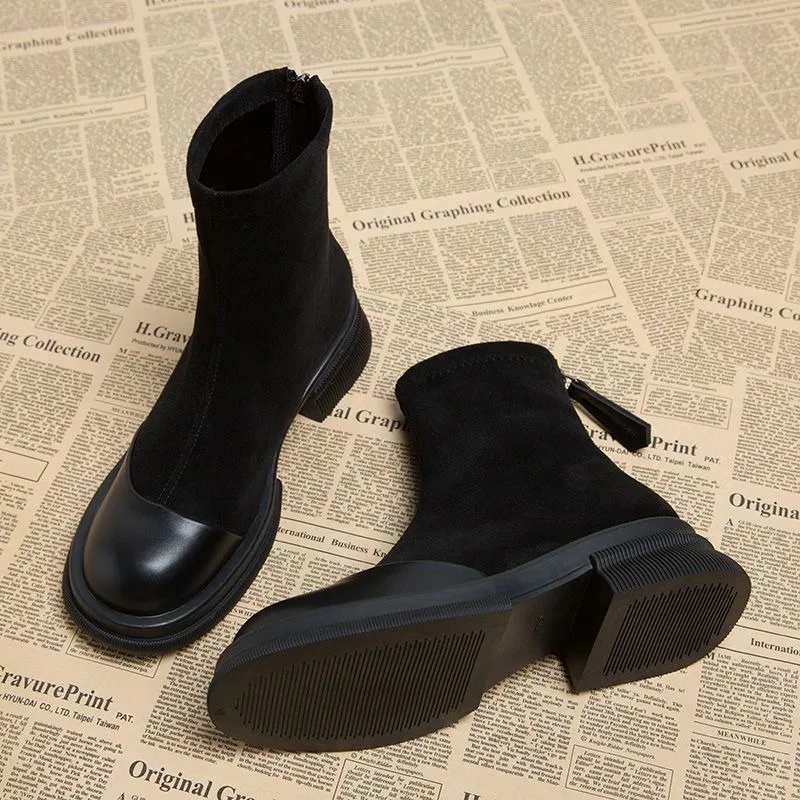 Woman Snow Boots Black Plush Mid Heels Height Increasing Spliced Short Boots Suede Punk Style Heel Fashion Walking Non Slip
Woman Snow Boots Black Plush Mid Heels Height Increasing Spliced Short Boots Suede Punk Style Heel Fashion Walking Non Slip
