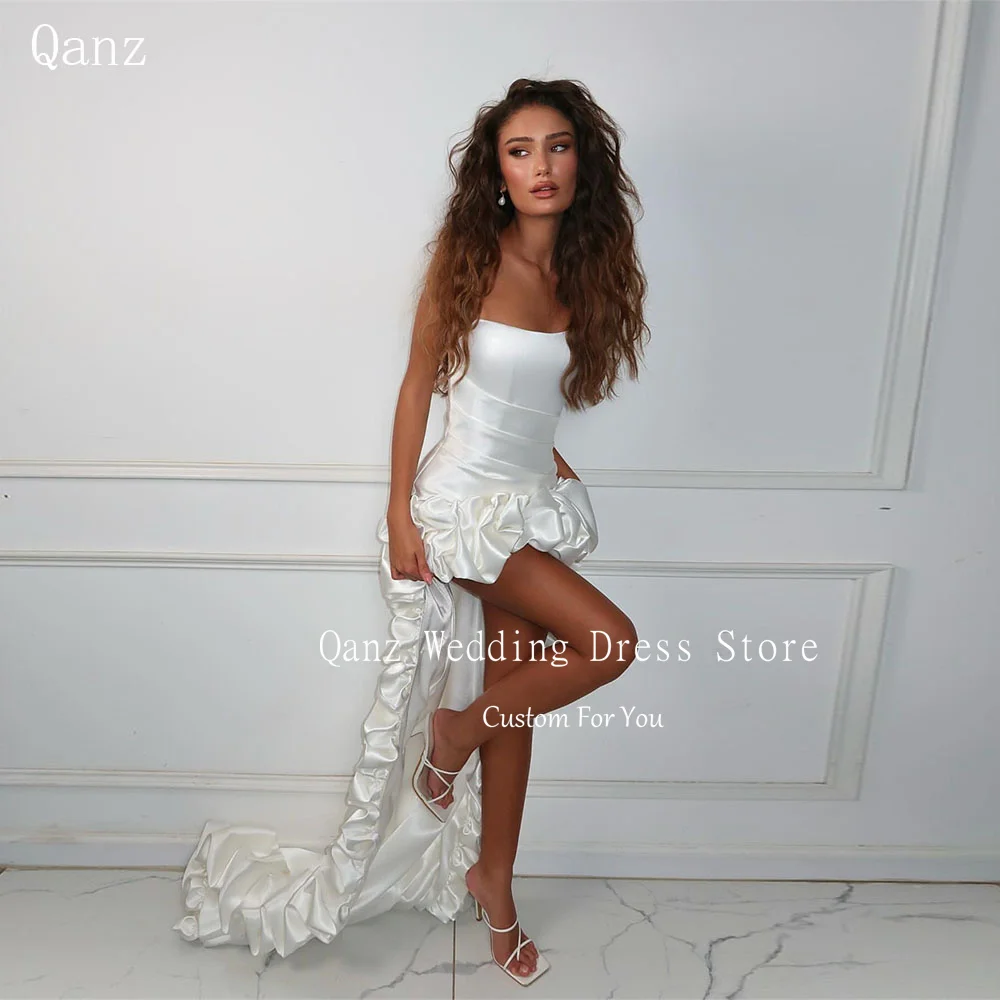 Qanz Modern High Low Bridal Gowns Mini Satin Ruched Strapless Plus Size Wedding Dress Wedding Dresses for Brides Customized
Qanz Modern High Low Bridal Gowns Mini Satin Ruched Strapless Plus Size Wedding Dress Wedding Dresses for Brides Customized