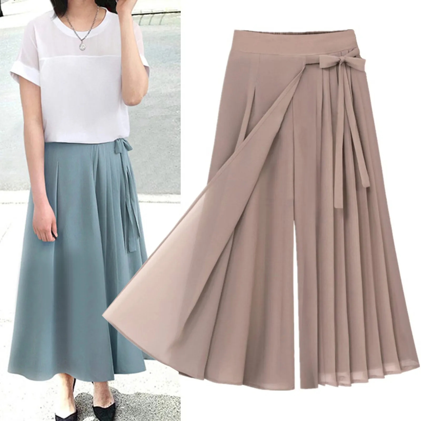 Elegant Skirts Pants Women's Pleated Chiffon Trousers Large Size Elastic Waist Casual Spring Summer Outdoor Women Baggy Pants
Elegant Skirts Pants Women's Pleated Chiffon Trousers Large Size Elastic Waist Casual Spring Summer Outdoor Women Baggy Pants