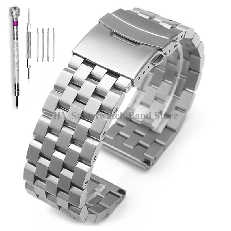 316L Solid Stainless Steel Watch Strap 18mm 20mm 22mm 24mm 26mm Double Safety Buckle Luxury Bracelet Men Women Metal Wrist Band
316L Solid Stainless Steel Watch Strap 18mm 20mm 22mm 24mm 26mm Double Safety Buckle Luxury Bracelet Men Women Metal Wrist Band
