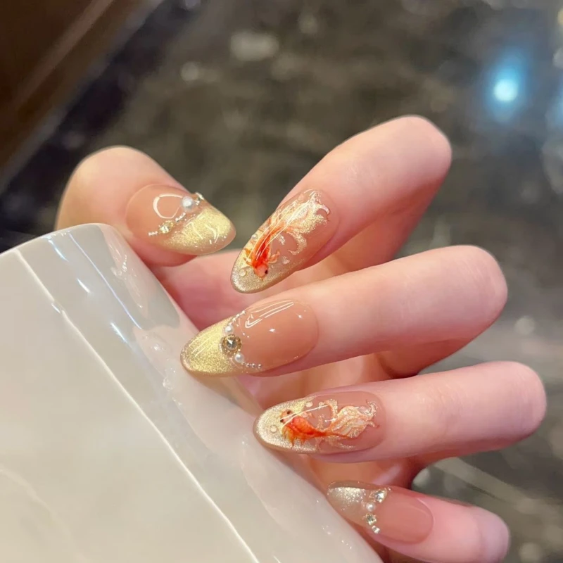 10 Pieces Exquisite Gorgeous French Cat Eye Handmade Press On Nails Goldfish Pearl Rhinestone Fake Nails Removable Reusable
10 Pieces Exquisite Gorgeous French Cat Eye Handmade Press On Nails Goldfish Pearl Rhinestone Fake Nails Removable Reusable