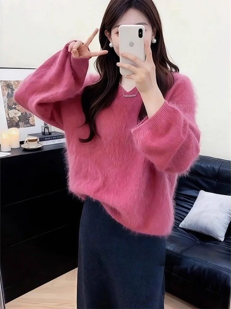 Женский пуловер с v-образным вырезом, вязаный свитер, мягкий ленивый Sle, розово-красный, свободный, милый, зимний, Новое поступление, удобный, средний, тонкий
Женский пуловер с v-образным вырезом, вязаный свитер, мягкий ленивый Sle, розово-красный, свободный, милый, зимний, Новое поступление, удобный, средний, тонкий