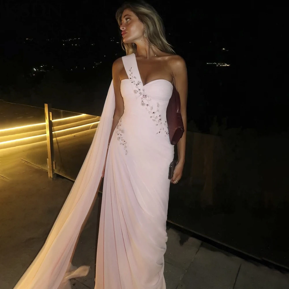 KSDN Luxury Pink Evening Dresses One-Shoulder Sweep Train Sleeveless Crystal Dress Formal Occasion Customzied Pleat Gowns
KSDN Luxury Pink Evening Dresses One-Shoulder Sweep Train Sleeveless Crystal Dress Formal Occasion Customzied Pleat Gowns