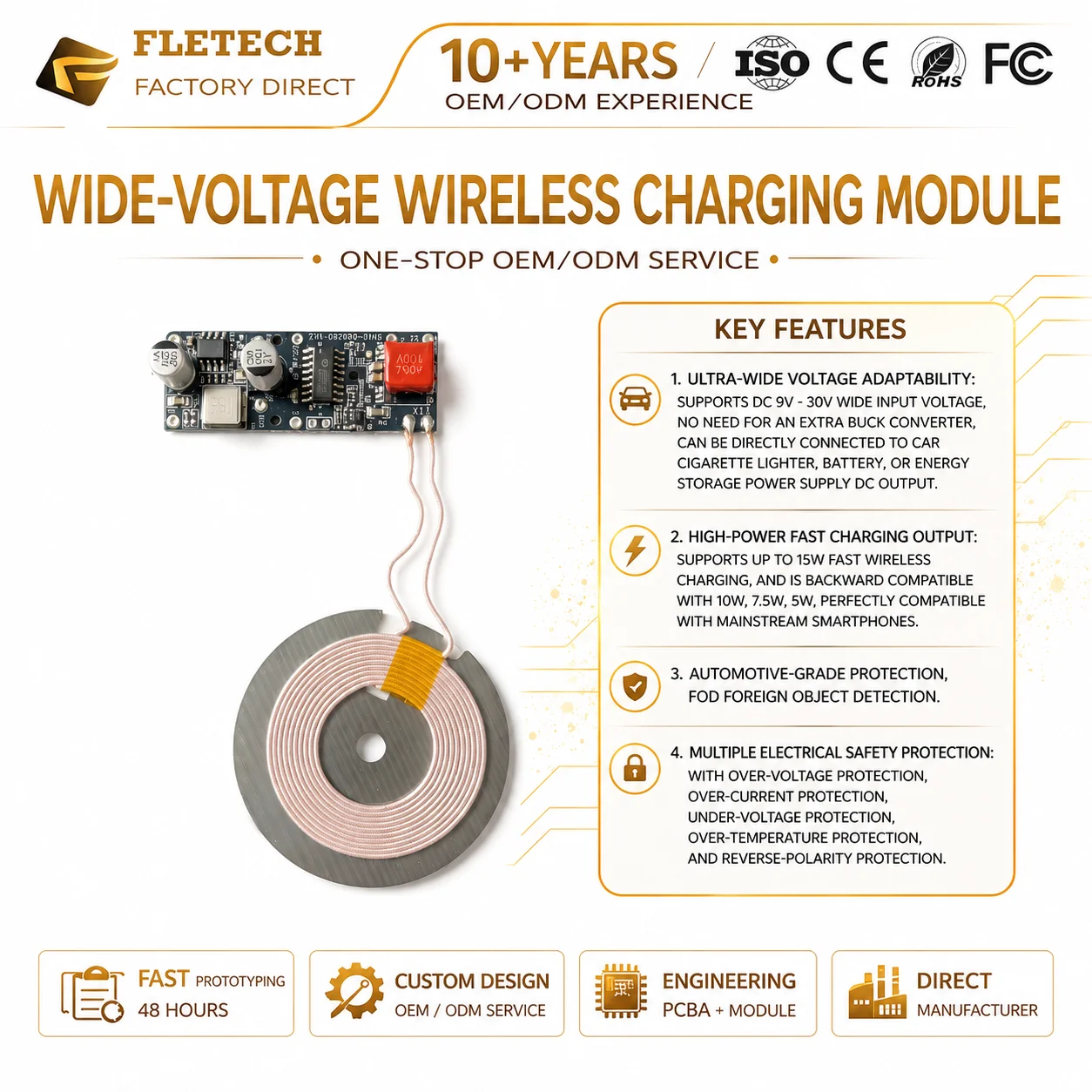 DC 9V-30V 15W Vehicle-Grade Wide-Voltage Wireless Fast Charging PCBA High-Voltage Wireless Charging Module DIY Wireless Charger
DC 9V-30V 15W Vehicle-Grade Wide-Voltage Wireless Fast Charging PCBA High-Voltage Wireless Charging Module DIY Wireless Charger