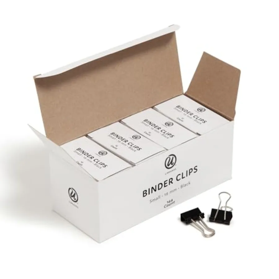 Binder Clips, 144-Count, 3/4 Inch Mini Metal Clamps for Home, School, and Business, Black with Silver Steel Arms
Binder Clips, 144-Count, 3/4 Inch Mini Metal Clamps for Home, School, and Business, Black with Silver Steel Arms