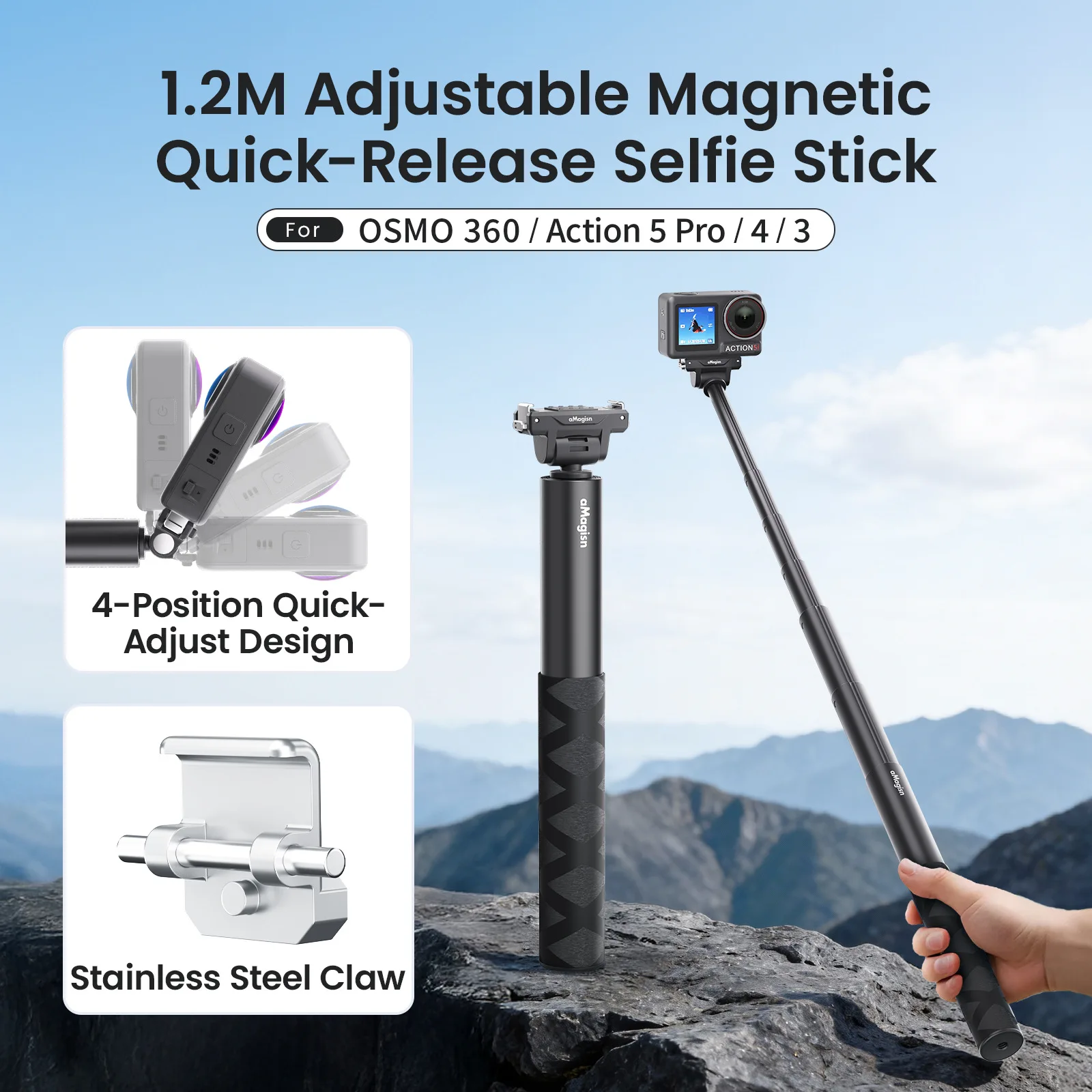 120CM Quick Release Selfie Stick Magnetic Monopod for OSMO 360 Action 5 Pro/4/3 4 Levels Adjustable 1/4 Screw Cameras Accessory
120CM Quick Release Selfie Stick Magnetic Monopod for OSMO 360 Action 5 Pro/4/3 4 Levels Adjustable 1/4 Screw Cameras Accessory