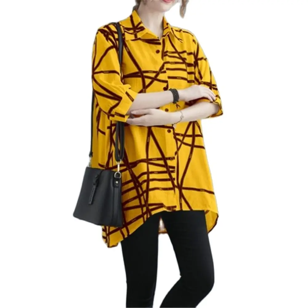 Striped Printed Cotton Linen Blouse With Long Five Quarter Sleeves Button-Down Lapels Irregular Loose Plus size Blouse For Women
Striped Printed Cotton Linen Blouse With Long Five Quarter Sleeves Button-Down Lapels Irregular Loose Plus size Blouse For Women