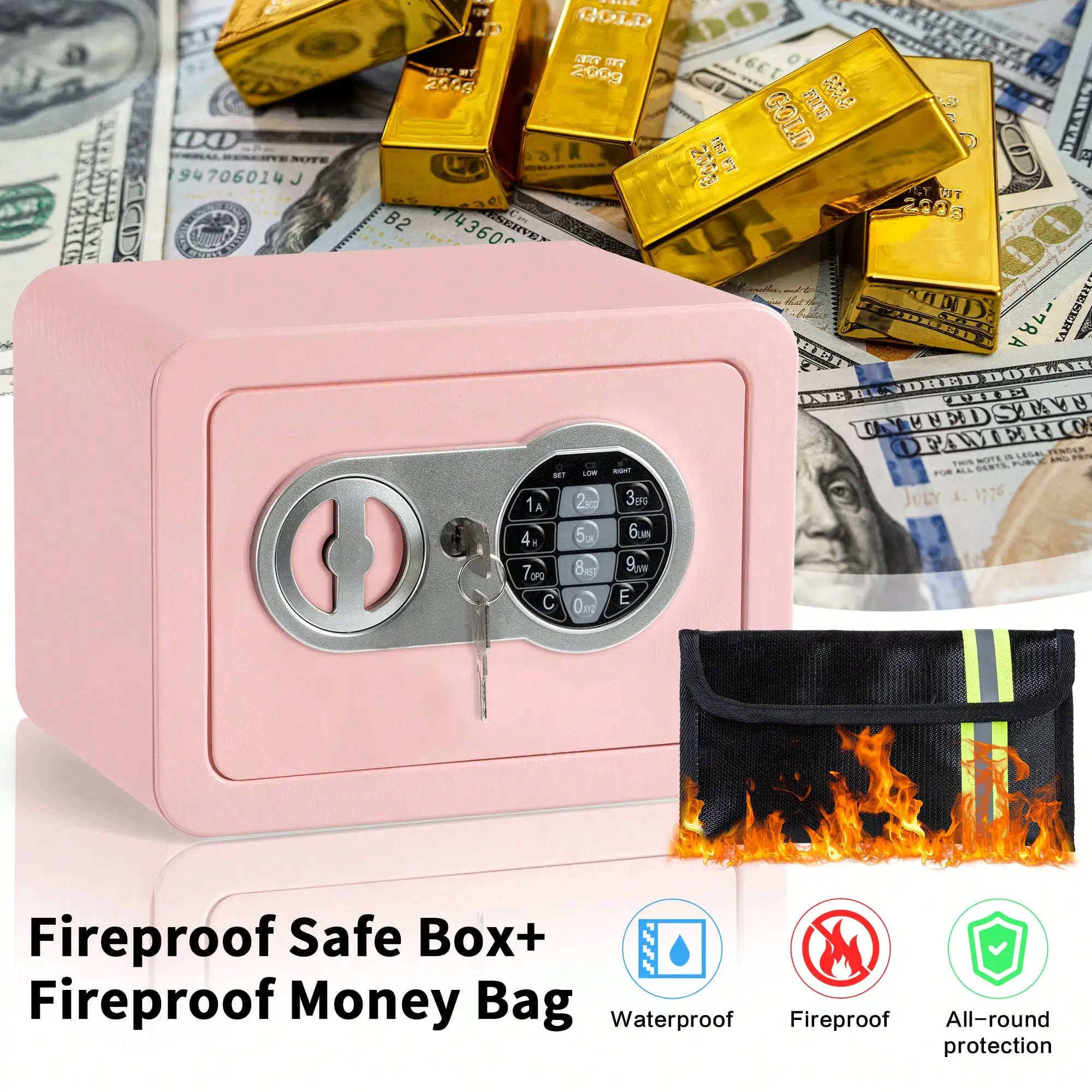 0.2 Cubic Feet Black Digital Safe Box Fireproof Solid Steel Home Security Safe with Hidden Cash Compartment and Protective Money Bag for Valuables Storage
0.2 Cubic Feet Black Digital Safe Box Fireproof Solid Steel Home Security Safe with Hidden Cash Compartment and Protective Money Bag for Valuables Storage
