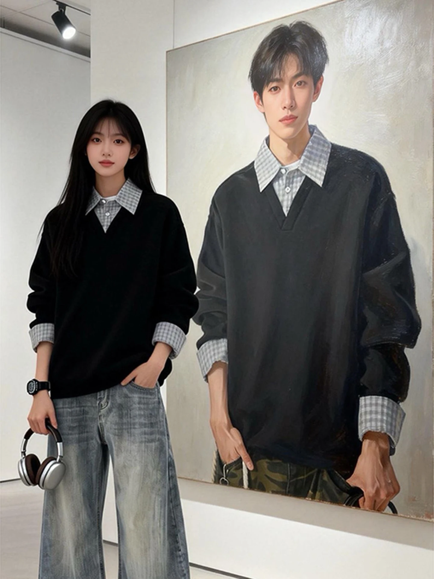 Bla irt Sweatirt Men's Long Sve Turn-down Collar Base irt Youthful Splice Inner Wear Spring Autumn Loose Fit
Bla irt Sweatirt Men's Long Sve Turn-down Collar Base irt Youthful Splice Inner Wear Spring Autumn Loose Fit