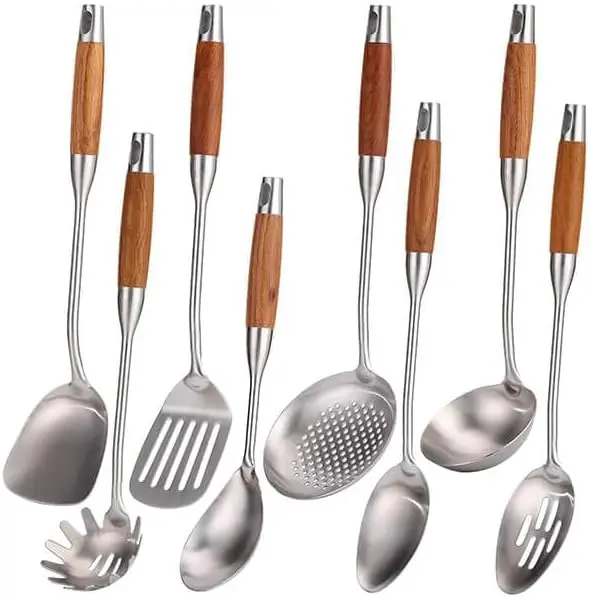 15-Inch 8-Piece Stainless Steel Kitchen Utensil Set with Rosewood Handles
15-Inch 8-Piece Stainless Steel Kitchen Utensil Set with Rosewood Handles