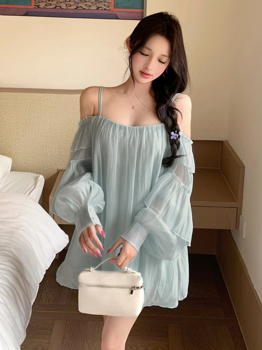 Elegant Pure Desire Sexy Shoulder Bared Lace Trim Flower Bud Strap Dress Super Fairy One Shoulder Strap Dress for Women
Elegant Pure Desire Sexy Shoulder Bared Lace Trim Flower Bud Strap Dress Super Fairy One Shoulder Strap Dress for Women