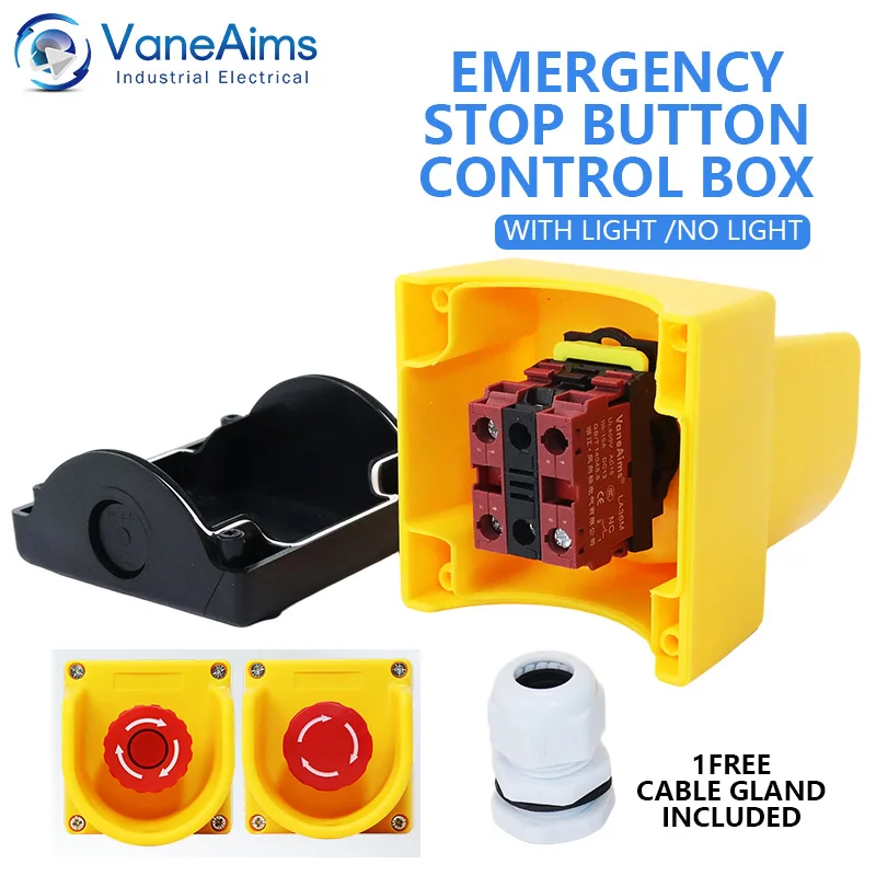 Red Mushroom Head Push Button Switches Emergency Stop Button Switch E-Stop Power Shut Off 2NC 12V 24v 220v 110v 10A with Box
Red Mushroom Head Push Button Switches Emergency Stop Button Switch E-Stop Power Shut Off 2NC 12V 24v 220v 110v 10A with Box