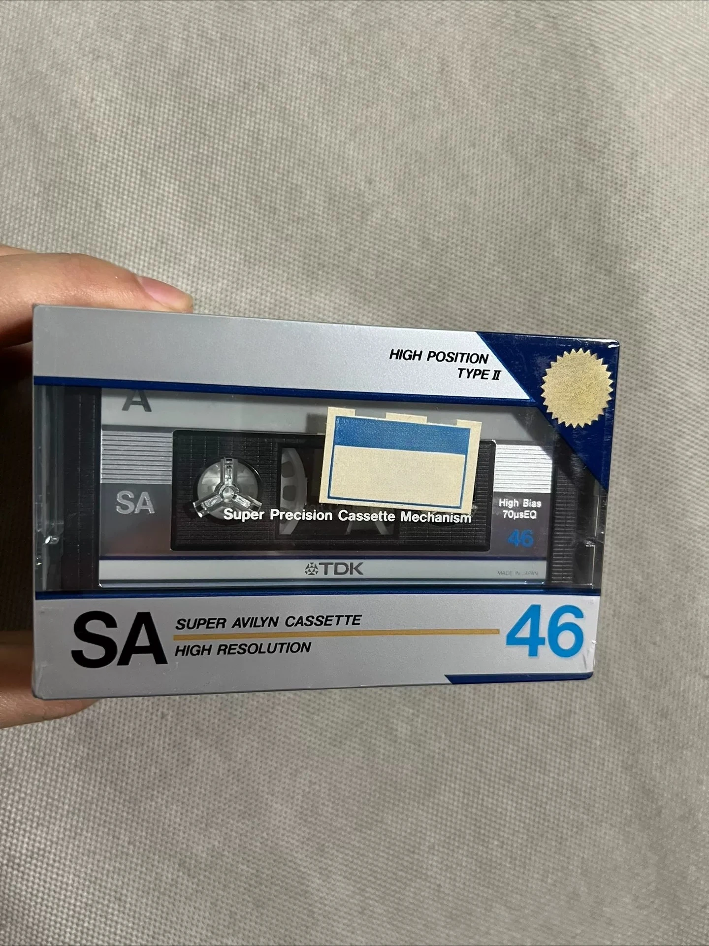 A blank tape for TDK SA46 Class II, brand new and unopened
A blank tape for TDK SA46 Class II, brand new and unopened