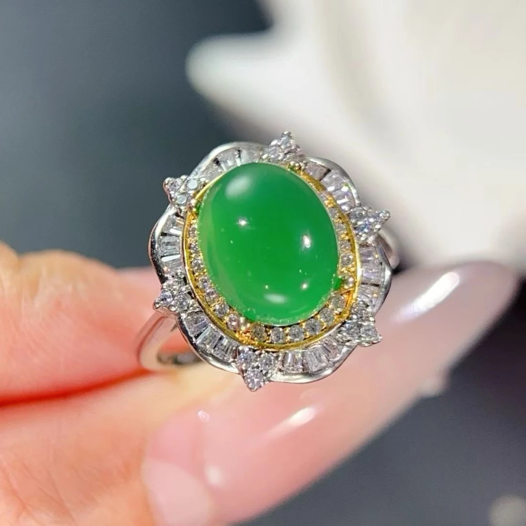Natural Green Chalcedony Ring 8x10mm 925 Sterling Silver Gold Plated Chalcedony Jewelry with Certificate Birthday Gift for Women
Natural Green Chalcedony Ring 8x10mm 925 Sterling Silver Gold Plated Chalcedony Jewelry with Certificate Birthday Gift for Women
