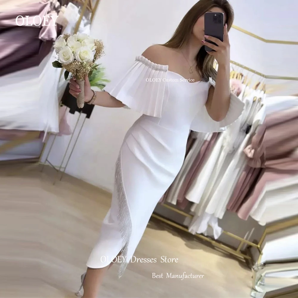 OLOEY White Off the Shoulder Mermaid Evening Party Dresses Dubai Arabic Sleeves Short Tassel Tea Length Formal Prom Gowns
OLOEY White Off the Shoulder Mermaid Evening Party Dresses Dubai Arabic Sleeves Short Tassel Tea Length Formal Prom Gowns