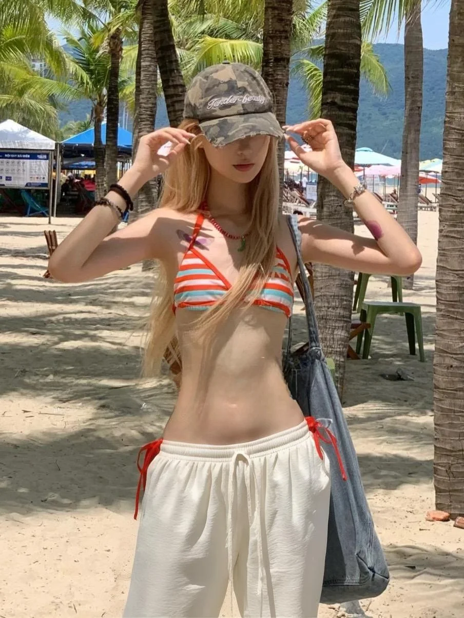 Sexy Stripe Bikini Women's Swimsuit Strap Small Chest Gathered Slimming Vacation Hot Spring Beach Holiday Swimwear
Sexy Stripe Bikini Women's Swimsuit Strap Small Chest Gathered Slimming Vacation Hot Spring Beach Holiday Swimwear