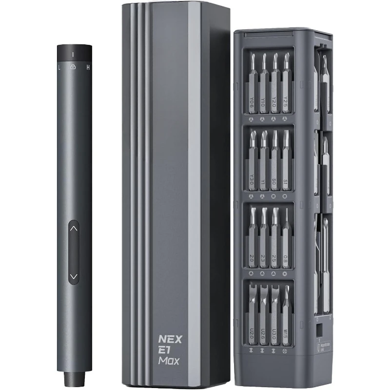 E1 Max 3.7V Mini Screwdriver, Precision Screwdriver Set, 50-in-1 Magnetic Bits, Magnetic Storage, 5/32''Hex, - Grey
E1 Max 3.7V Mini Screwdriver, Precision Screwdriver Set, 50-in-1 Magnetic Bits, Magnetic Storage, 5/32''Hex, - Grey