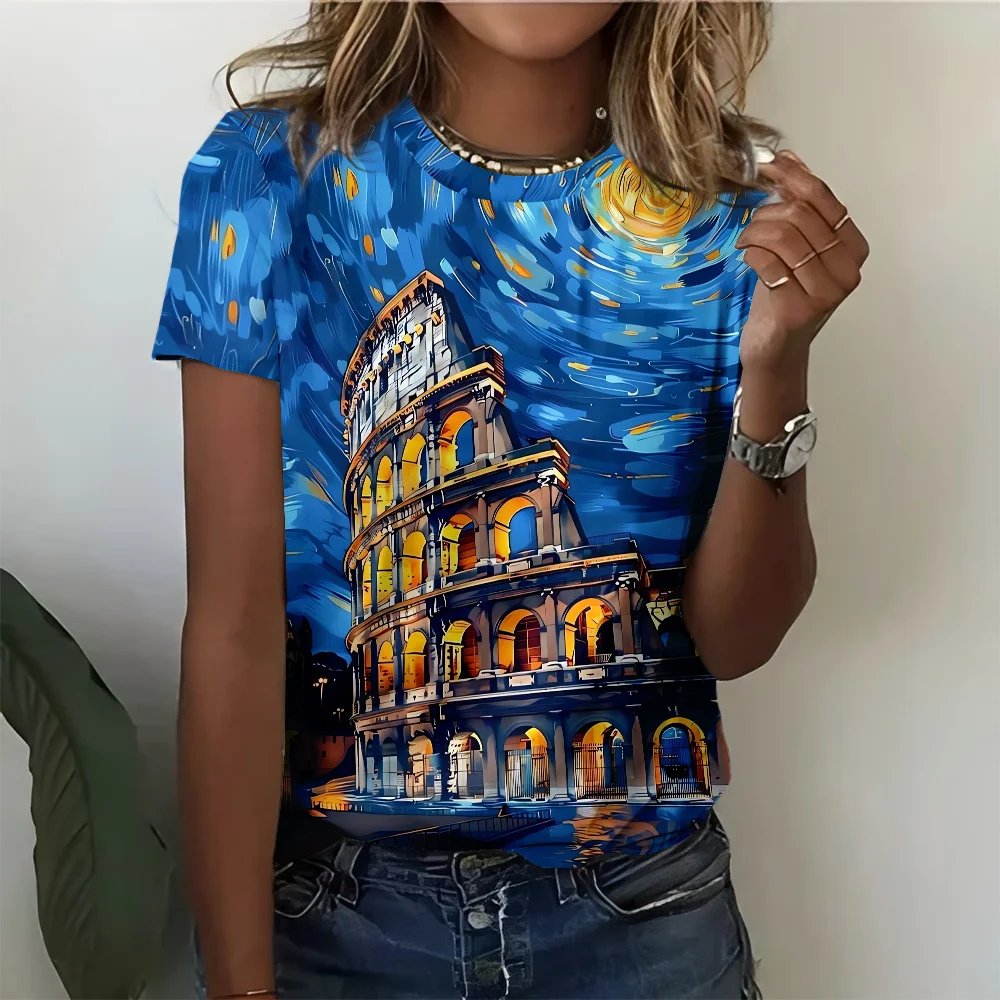 Women's summer hot casual elegant short sleeved T-shirt, women's personalized 3D printed art abstract architectural pattern top
Women's summer hot casual elegant short sleeved T-shirt, women's personalized 3D printed art abstract architectural pattern top