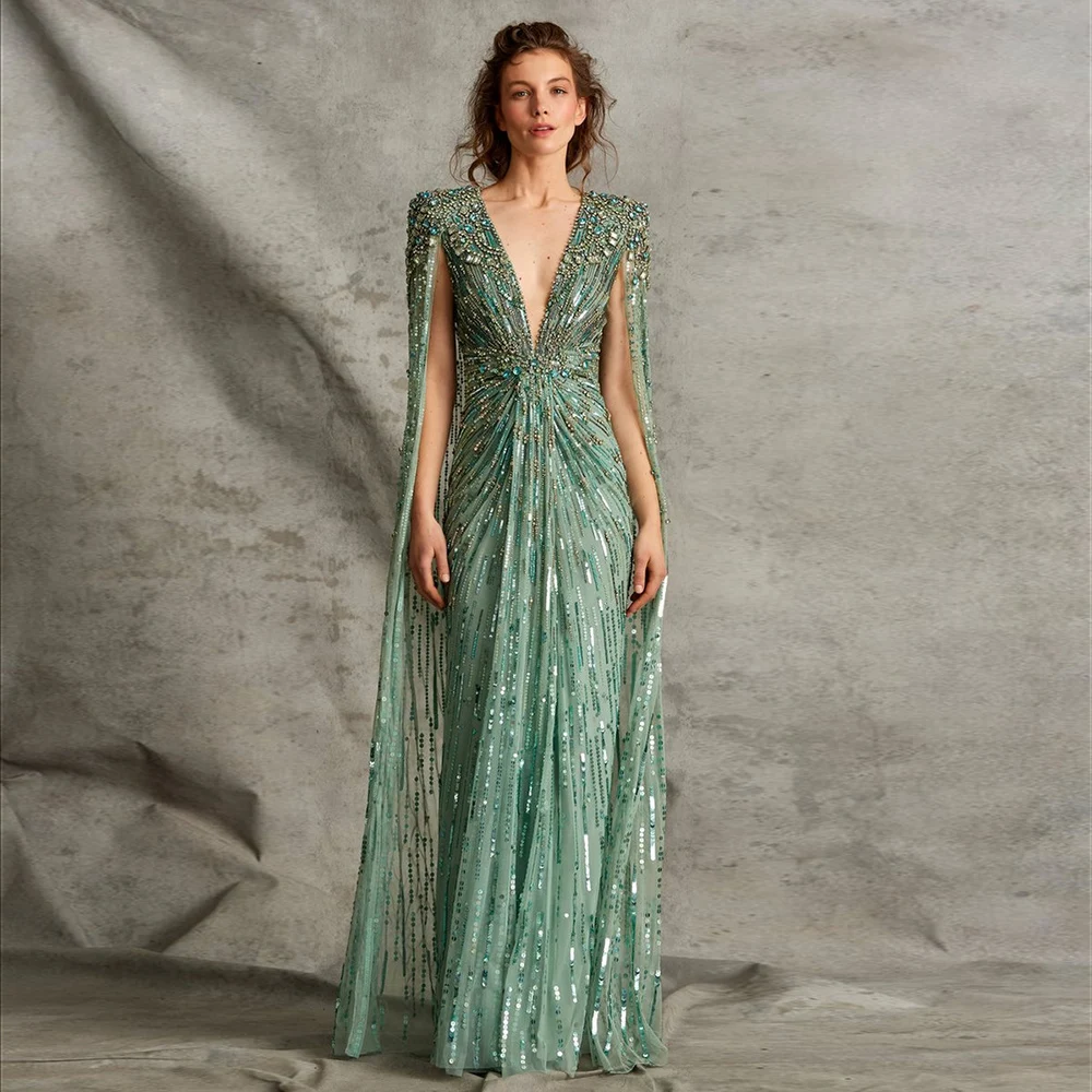 Alice CollectionPro Sage Green Luxurious Women's Evening Dresses 2025 with Cape Sleeves Champagne Long Wedding Dress Customized
Alice CollectionPro Sage Green Luxurious Women's Evening Dresses 2025 with Cape Sleeves Champagne Long Wedding Dress Customized