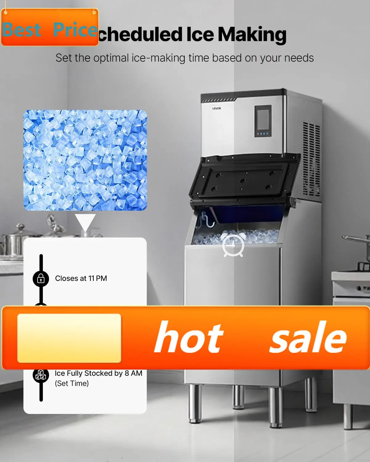 Commercial Ice Maker Machine, 300LBS/24H Ice-Making Machine with 300LBS Stainless Steel Storage Bin, Auto Self-Cleaning Ice Make
Commercial Ice Maker Machine, 300LBS/24H Ice-Making Machine with 300LBS Stainless Steel Storage Bin, Auto Self-Cleaning Ice Make